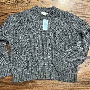 LOFT Charcoal Marled Rib-Knit Crew Sweater with sparkly sequins throughout